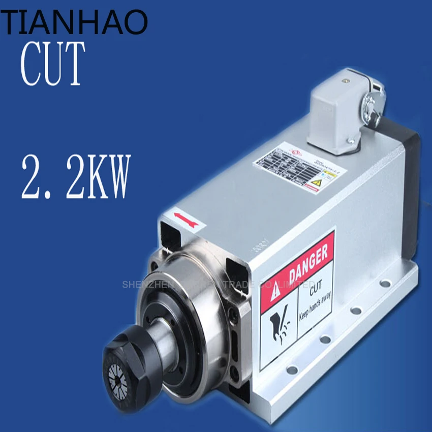 1pc Square 2.2kw  Air cooled spindle ER20 runout-off 0.01mm, 220V Spindle motor,4 Ceramic bearing,Engraving milling grind