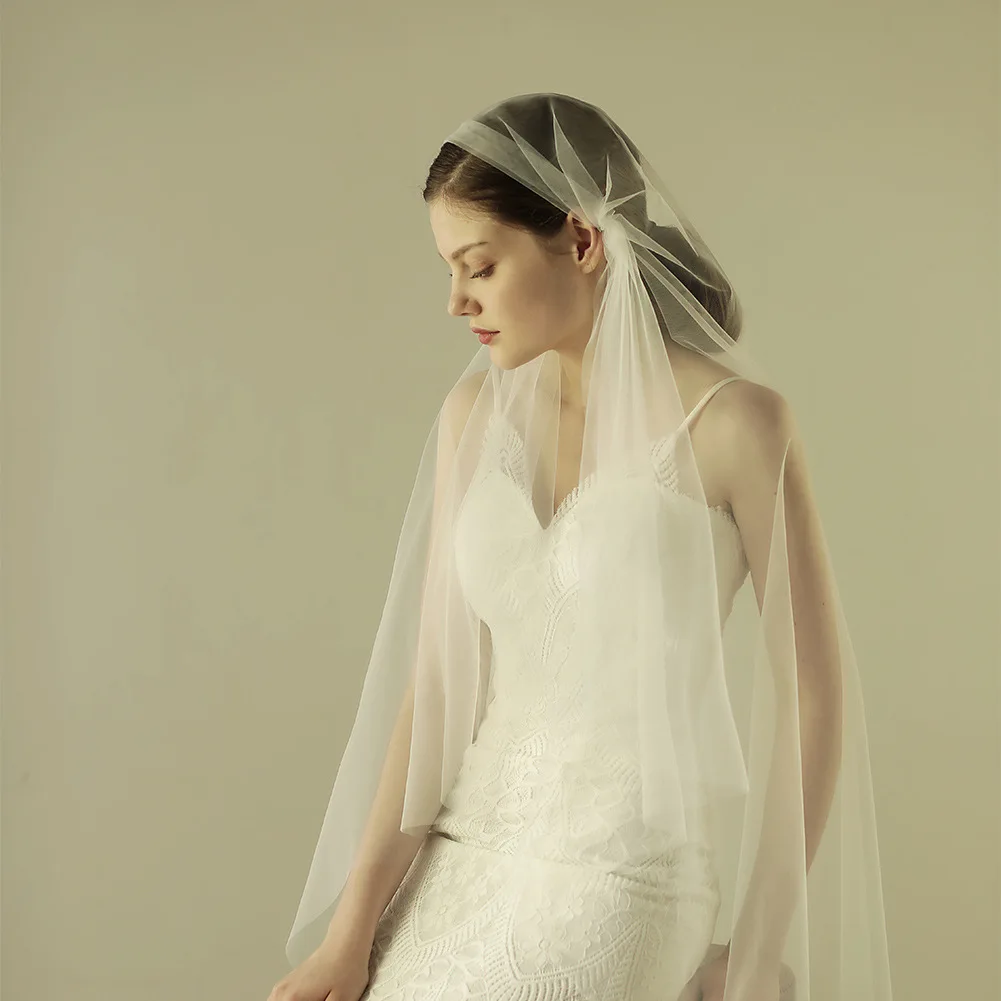 

V604 Xinmei Collection European and American Retro Hat-Style Double-Sided Clip White Long Bridal Veil Manufacturer Wholesale Headwear