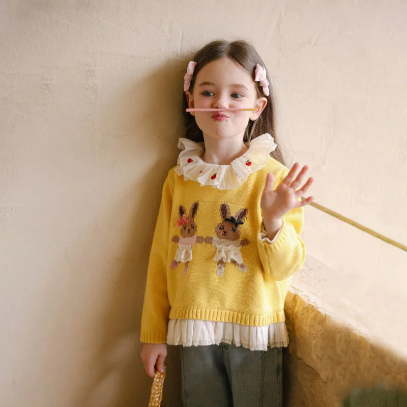 Frühlingspullover mit gesticktem Kragen und dreidimensionalem Design für Mädchen, süßer und weicher Strickpullover. – Detail 3