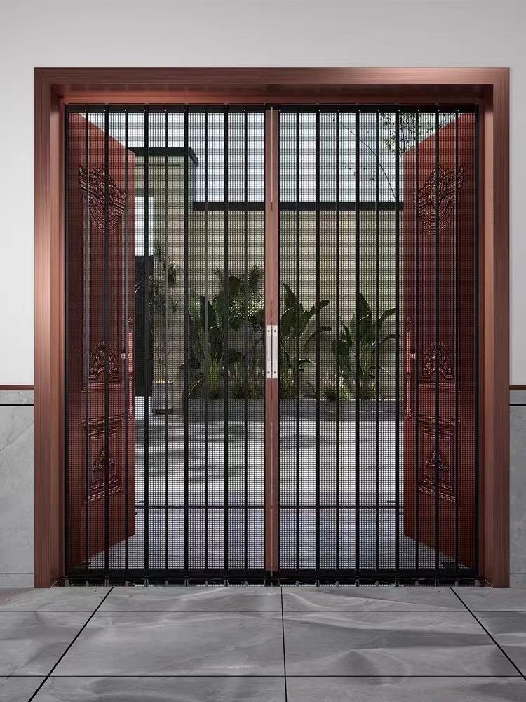Inklapbaar artistiek scherm tuindeur aluminium frame staand tussen vouwschermen
