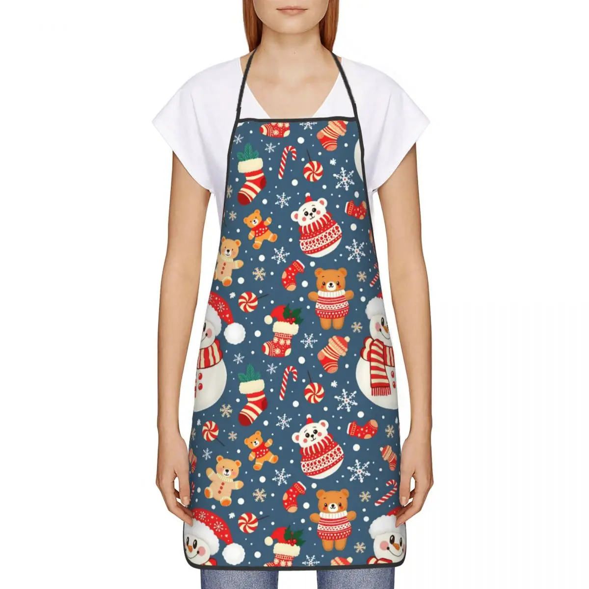 Avental de boneco de neve de Natal, acessórios de cozinha domésticos personalizados, aventais de barbeiro sem bolso