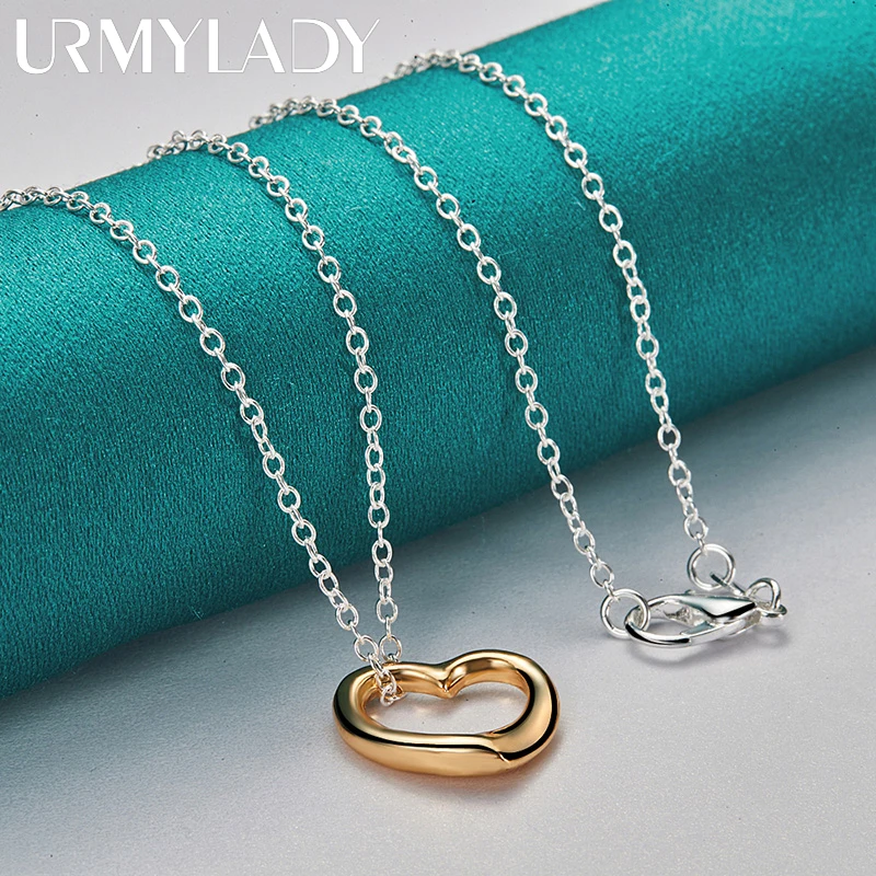 URMYLADY 925 Sterling Silver Gold Heart Pendant Necklace High Quality For Women Wedding Engagement Fashion Fine Jewelry Gifts