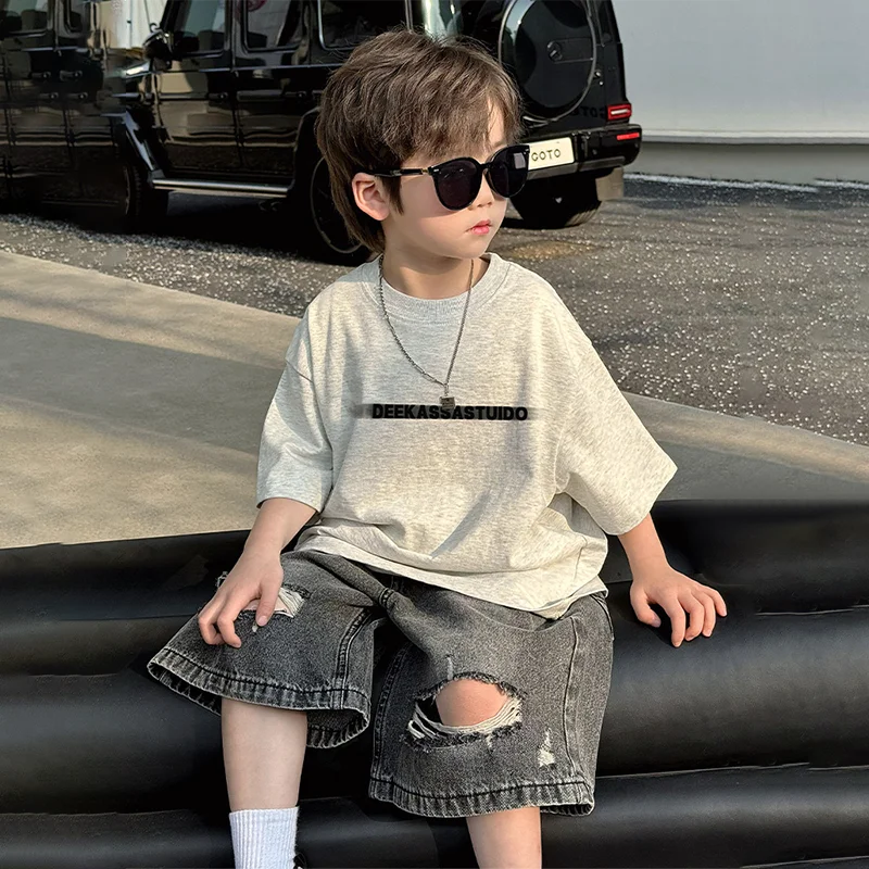 

Футболка для мальчиков с коротким рукавом, летняя коллекция 2026, новый корейский стиль, стильная, дышащая, повседневная летняя одежда