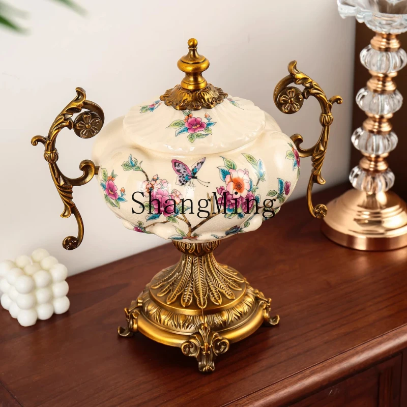 FG retro ceramic general storage tank large high-end ornament jewelry box storage glazed candy jar