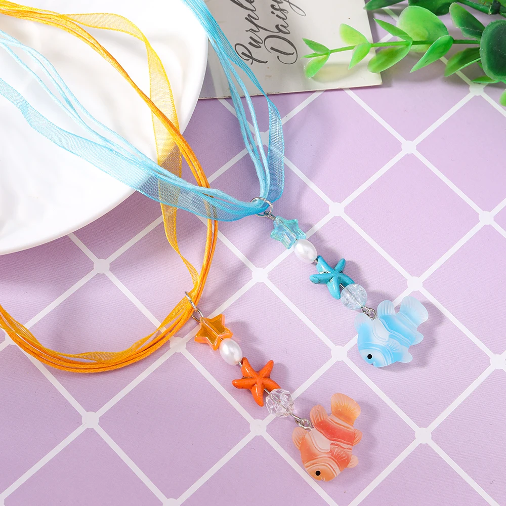 

Aihua Fashion Starfish Small Fish Necklace For Summer Beach Woman Girls Lovely Cartoon Kids Necklace Jewelry Gifts