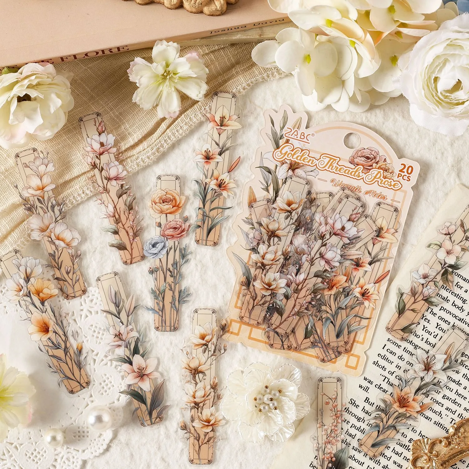 20 Pcs/Pack Drooping Flower Kids Waterproof Sticker Set for Journaling Craft Materials Journals Scrapbooks