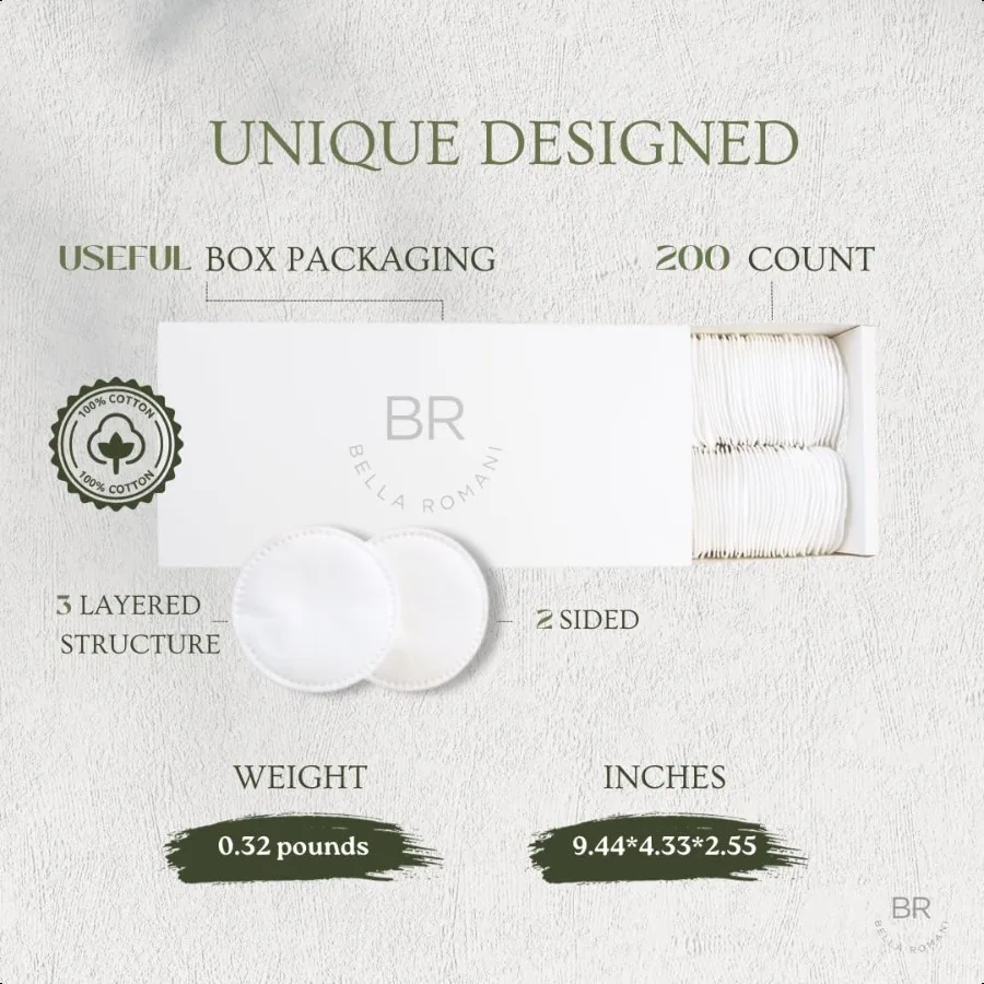 Katoen Rondes Make-up Remover Pads Set van 200 Biologische Pads Pluisvrij Milieuvriendelijk Composteerbaar Drievoudige Lagen Ultrazachte Nagel Pol