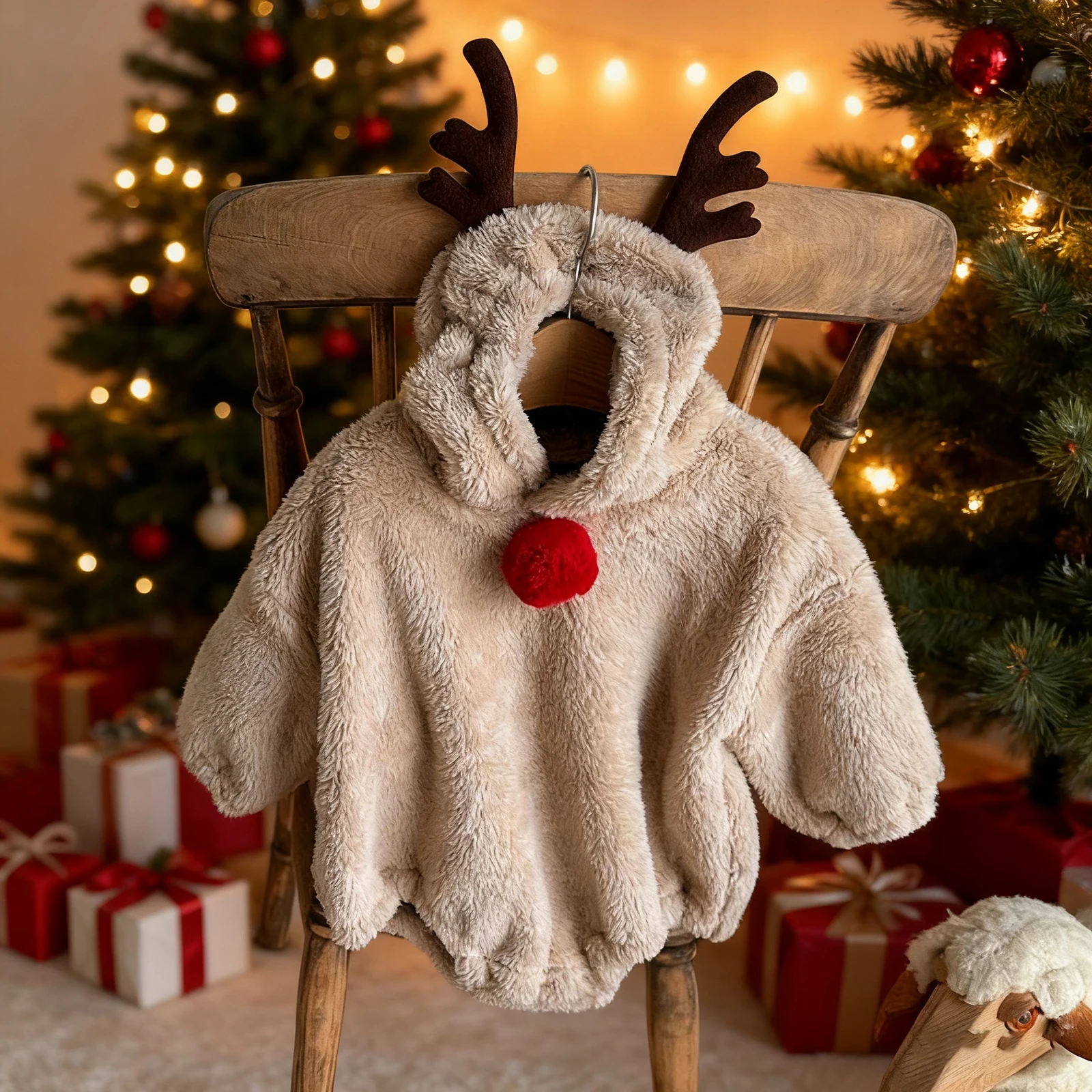 

2026 новогодний детский рождественский комбинезон, рождественский зимний комбинезон с длинными рукавами и капюшоном, рога оленя, одежда для девочек и мальчиков