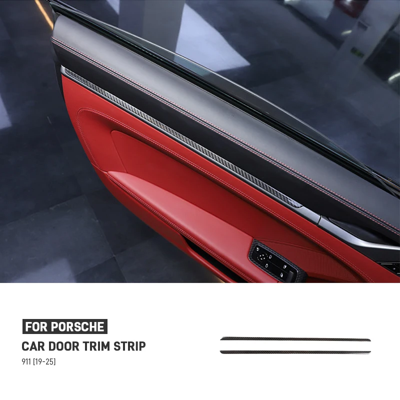 

For Porsche 911 992 2019-2025 Real Dry Carbon Fiber Car Inner Door Panel Strip Cover Trim Decorate Sticker Interior Accessories