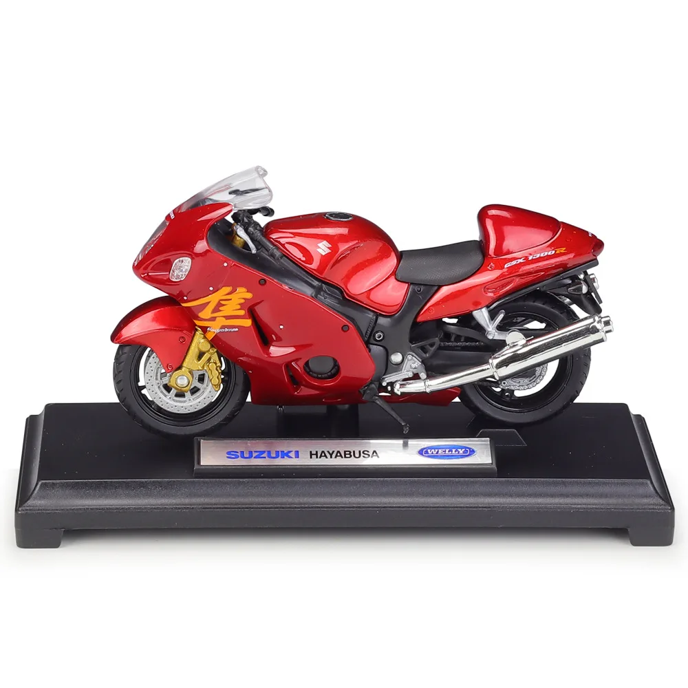 Miniature Moto sportive SUZUKI Hayabusa GSX 1300R de couleur rouge métallisée WELLY WELSU19660PW