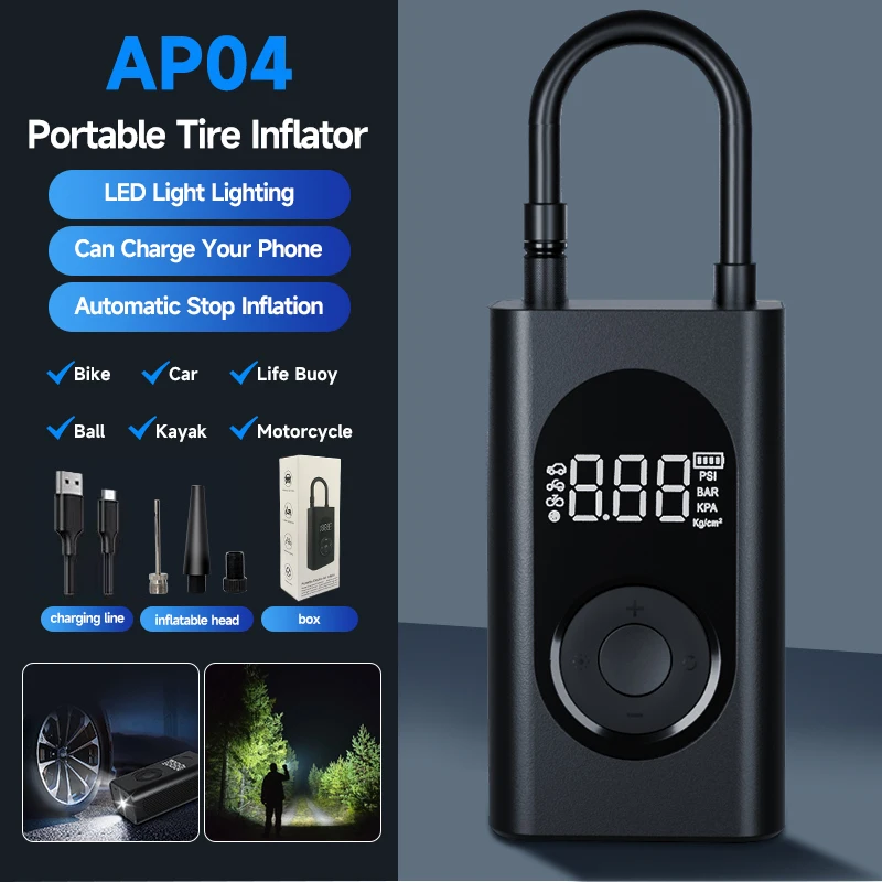 Bomba de inflado de neumáticos de coche inalámbrica, 150PSI portátil de compresor de aire, batería de 6000mAh con luz LED para coche, bicicleta, Bola de Motor