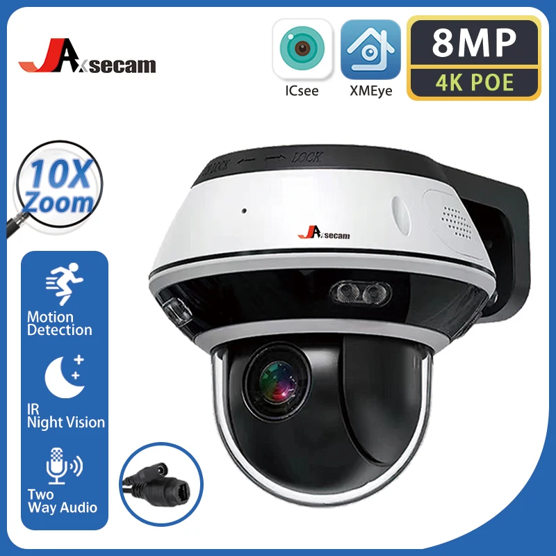 ICsee-Caméra de surveillance extérieure, H.disparates, 4K, 8MP, Protection de sécurité, POE, IP, Détection humaine, Enregistrement audio, Vidéo Ultra HD