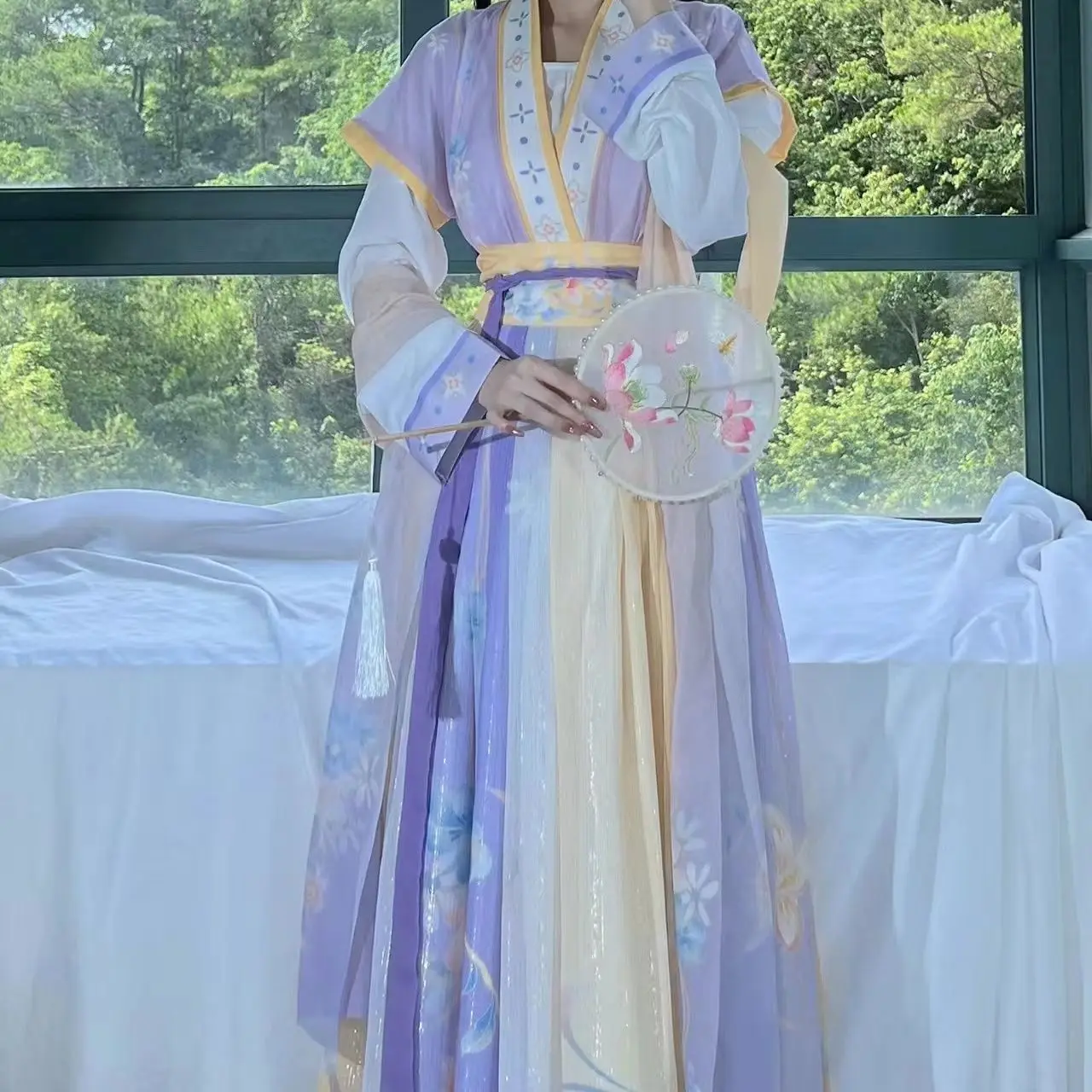 

Hanfu Tang Suit - Round-Neck One-Piece, High-Waisted Pleated Skirt, Printed Ancient Style, Fairy Printed Ancient Chinese Outfit