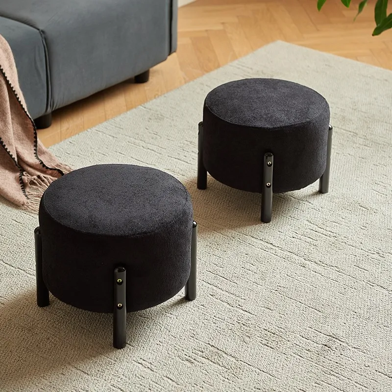 

Home Use Solid Wood Low Stool - Soft-Padded Shoe Changing Stool, Simple and Casual Footrest for Living Room Sofa