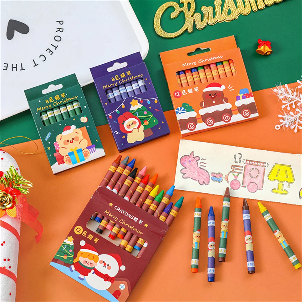 Crayons não tóxicos para crianças, Crayons de Natal, Baby Coloring Art Supplies, Estudantes Papelaria, 8 12 cores