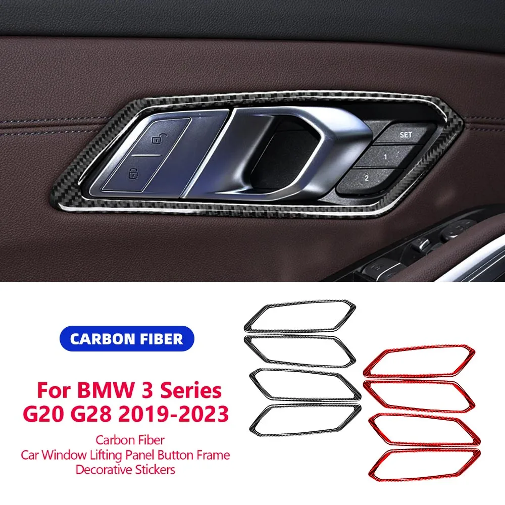 

For BMW 3 Series G20 G28 325li 330d 335 2019-2023 Carbon Fiber Car Inner Door Handle Frame Decorative Stickers Auto Accessoriess