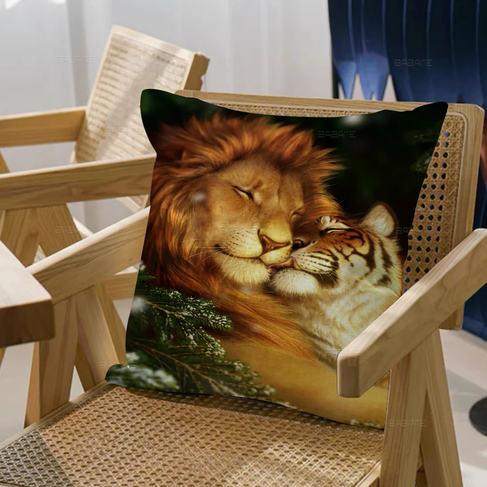 Wild Lion Tiger And Cub Cushion Cover Car Throw Pillow Case For Sofa Car Christmas Gift 40x40cm 45x45cm