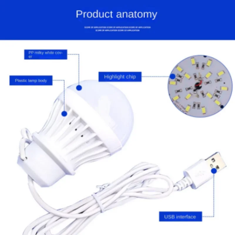 Lampu bohlam LED portabel USB 5V, lampu bohlam Mini Kemah, lampu buku daya, lampu belajar siswa, meja, membaca, mendaki gunung, tenda perjalanan