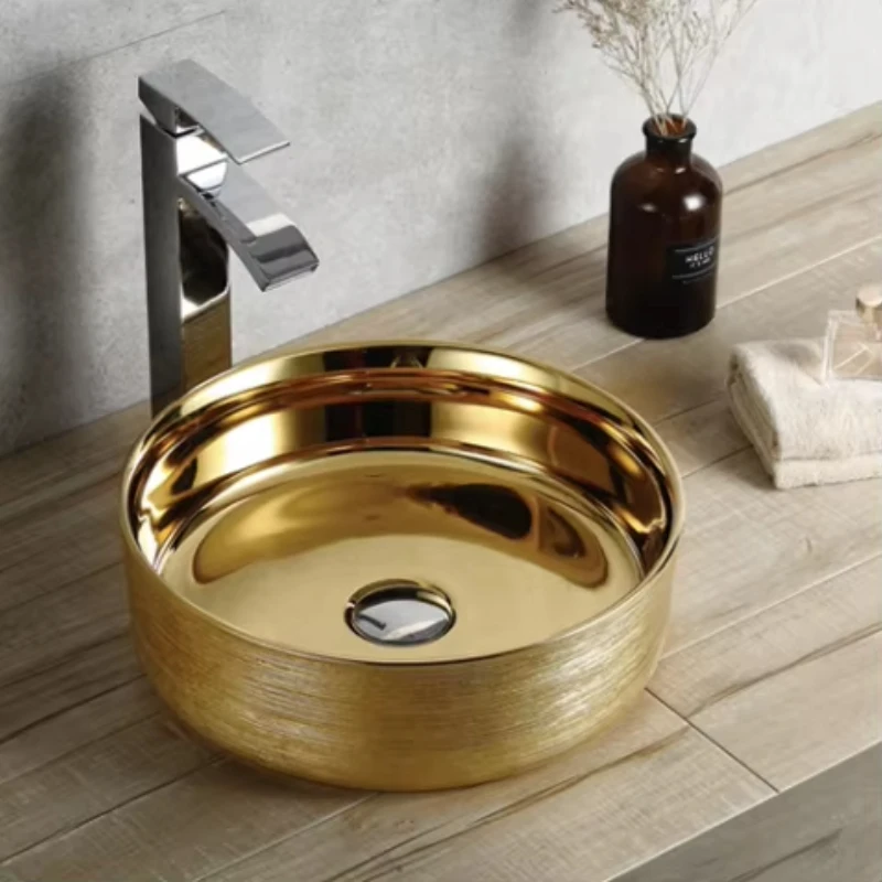 

Best Selling Modern Design Bathroom Gold Round Sink Professional Art Stone Sink Hotel