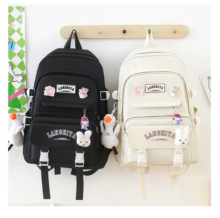 5-teiliges Set mit kostenlosen Anhängern im Waldstil, koreanische Version, lässiger Harajuku-Studentenrucksack für Mädchen mit großer Kapazität – Detail 16