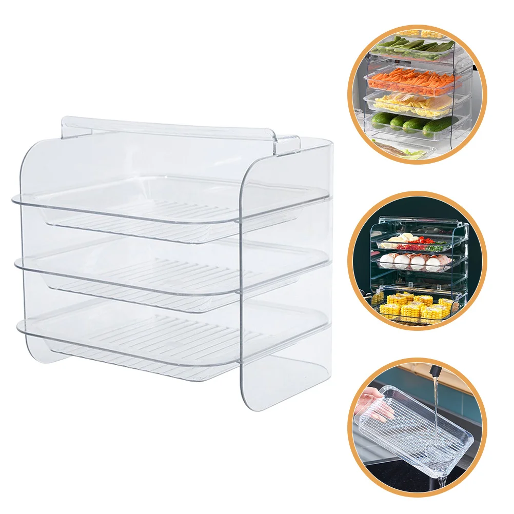 

1Set Multi-Layer Food Preparation Plate Rack Clear Vegetable Tray Stackable Drawer Style Hot Pot Food Serving Organizer