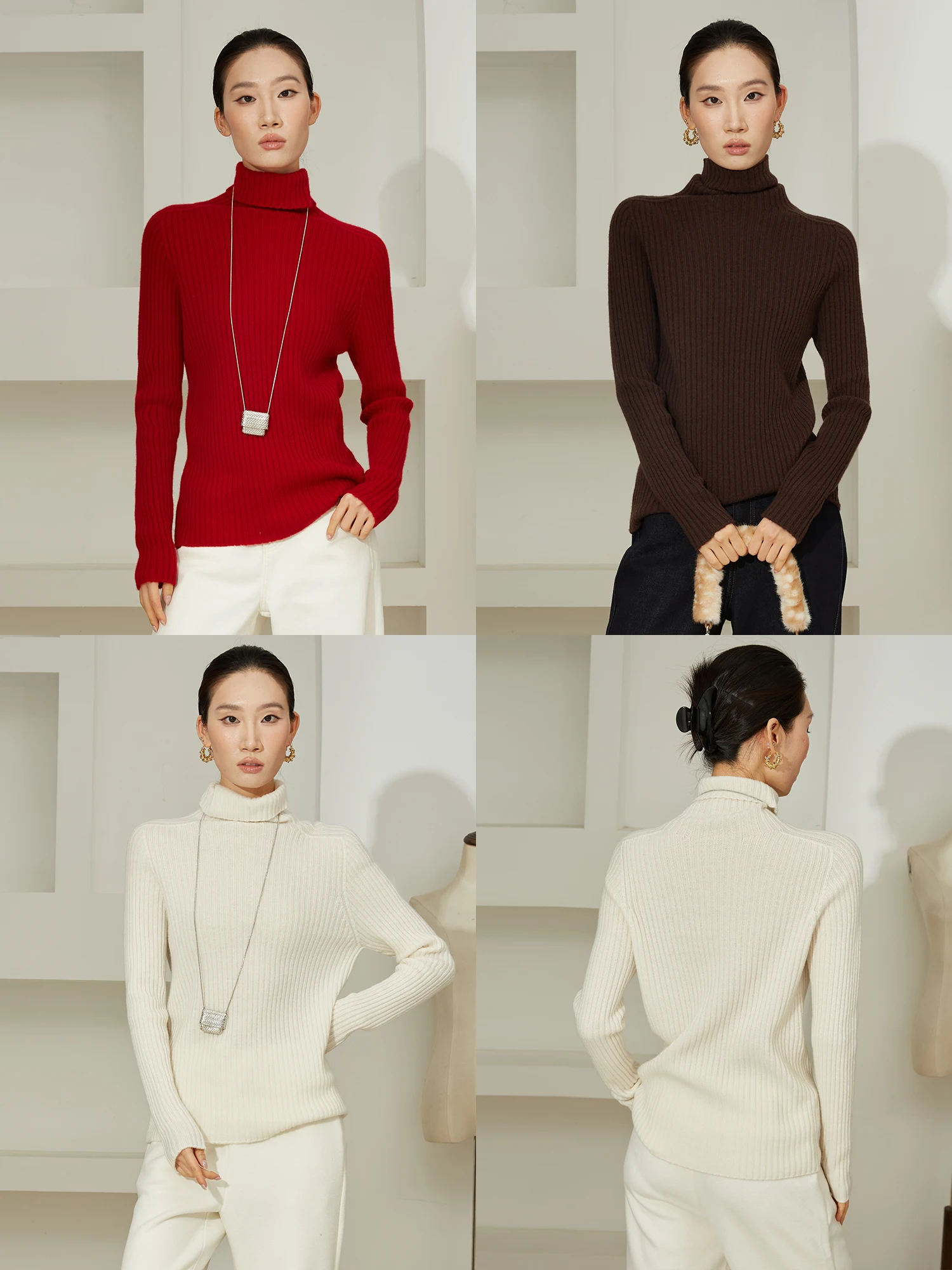 

Thiened Camere Knitted Base irt Women's High Collar Striped Sweater Winter Slim Fit Casual Sle Home Wear Zipper Closure