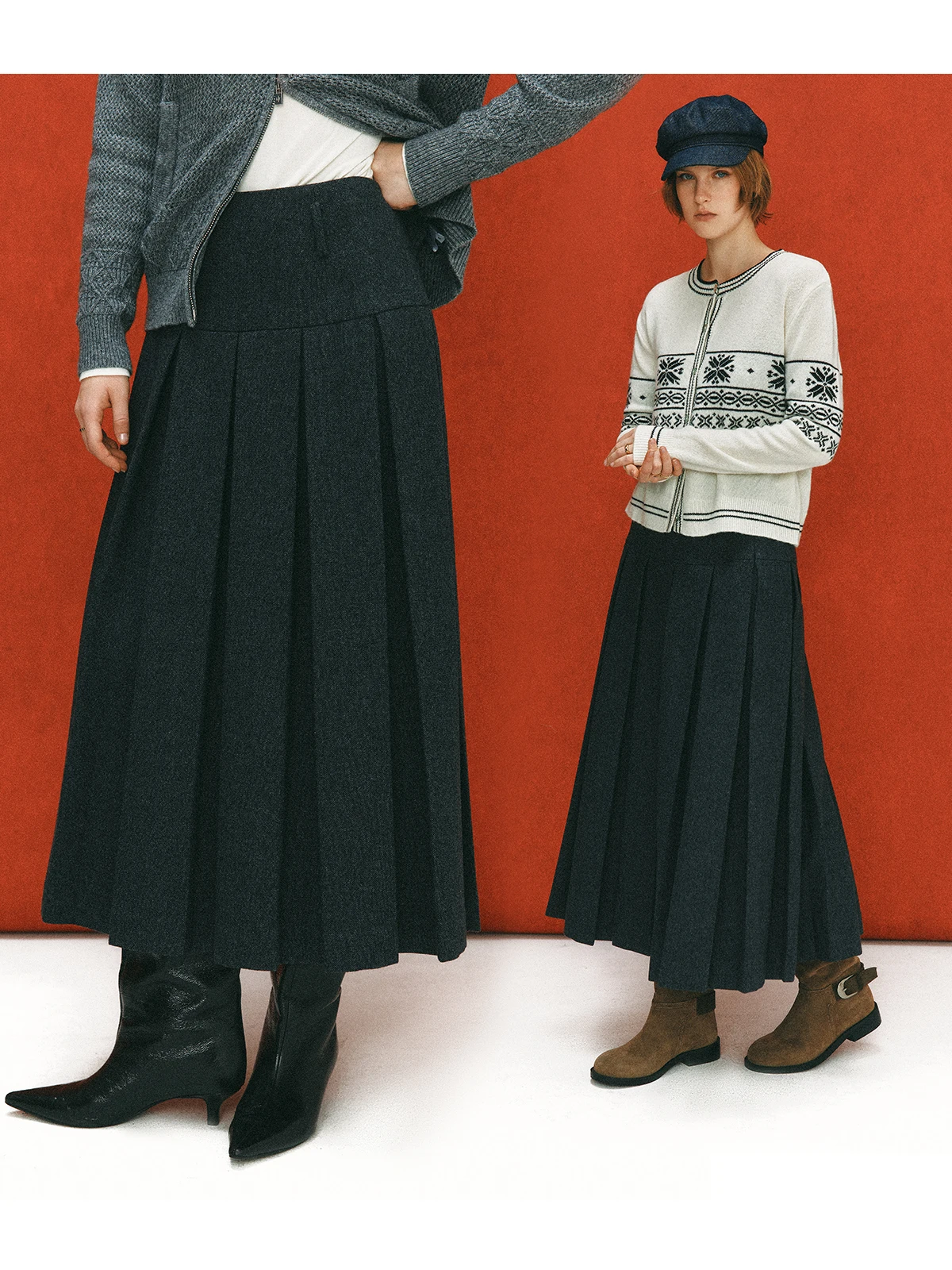 

Lamb Wool Plaid Fabric Commute Simple Match mid High Waist Pleated f Skirt Coarse Weaving Woolen Material Ladies Skirt