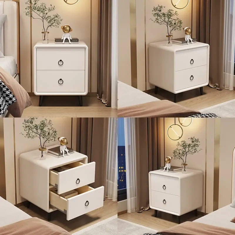 White Nordic Nightstand Modern Minimalist Lacquer Finish Luxury Bedside Table with Storage No Assembly Required for Bedroom