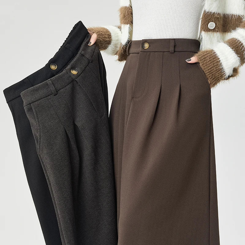 Seoulish Autunm Winter Vintage Woolen Women's Umbrella Long Skirts 2025 New High Waist Korean Casual Loose A-line Skirts Female