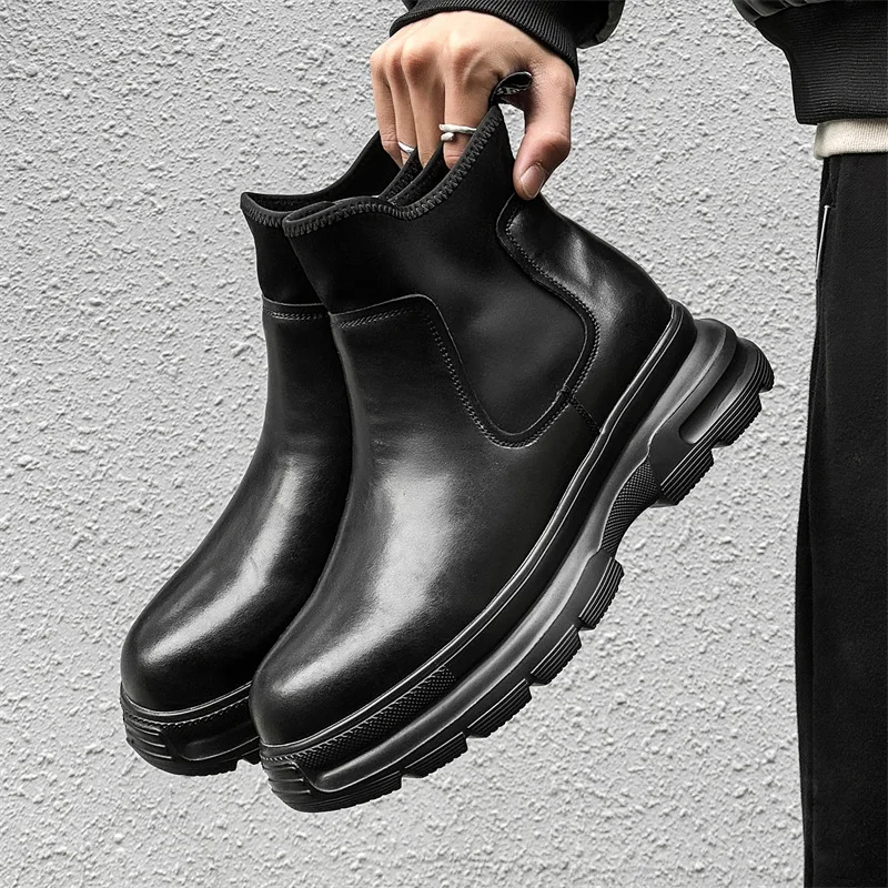 

Мужские модные ботинки «Челси», черные туфли на платформе, ковбойские ботинки из натуральной кожи, вечерние платья для выпускного вечера, трендовые красивые ботильоны