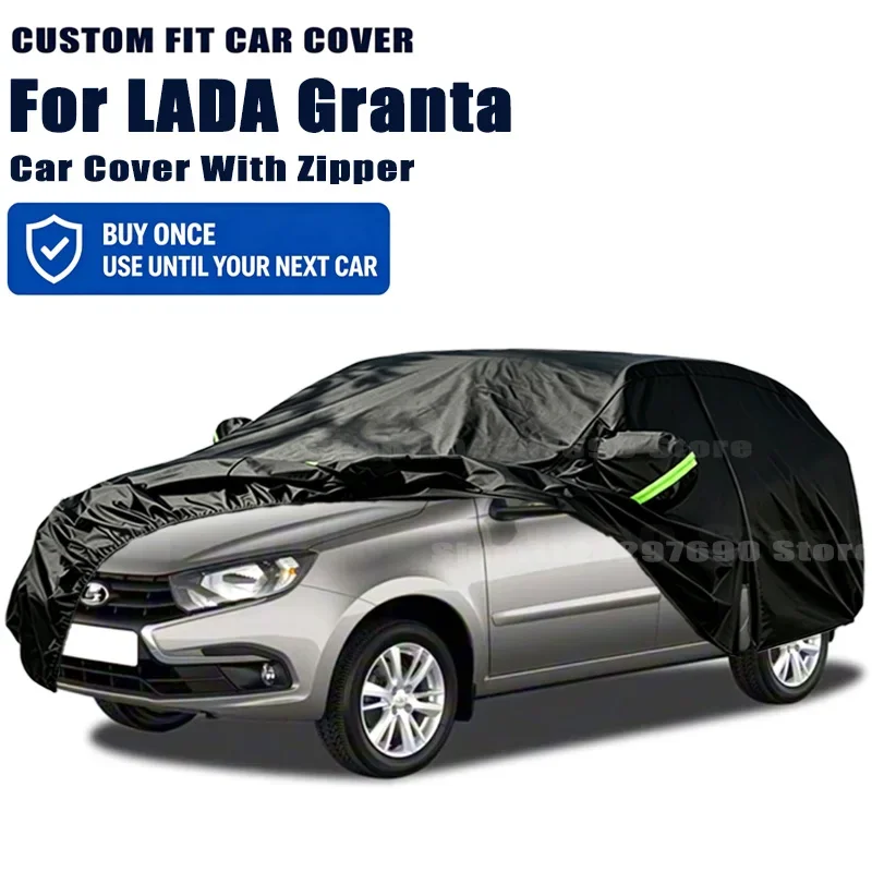 For LADA Granta Outdoor Full Car Cover With Zipper Snow Cover Sunshade Waterproof Dustproof Exterior Protection