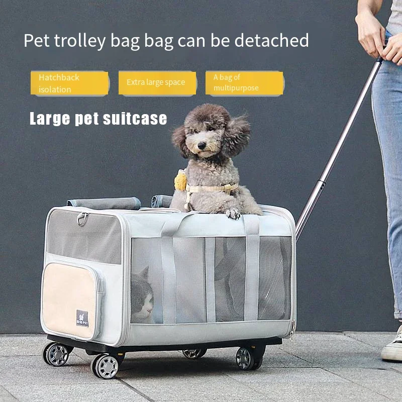 Pet Stroller Trolley Box Two Compartments Isolation Oversized Bag Cat Bag Breathable Lightweight for Carrying Cat When Going Out