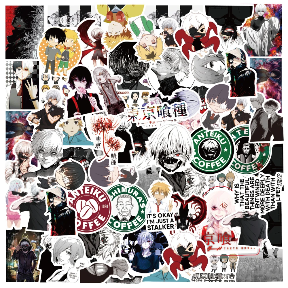 

10/30/50pcs Tokyo Ghoul Stickers Cool Kaneki Ken Anime Sticker Waterproof Car Suitcase Notebook Skateboard Touka Rize Decal Toy