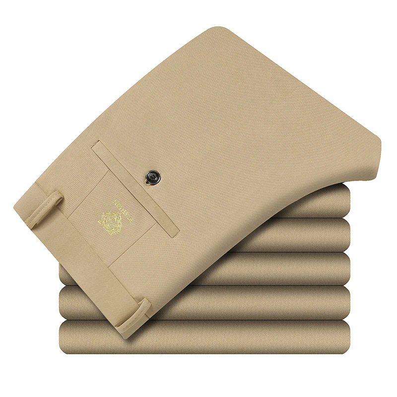 Herren-Golfhose, leichte, elastische Hose, schnelltrocknend, mit Stickerei, Business-Casual-Hose, Khaki, Schwarz
