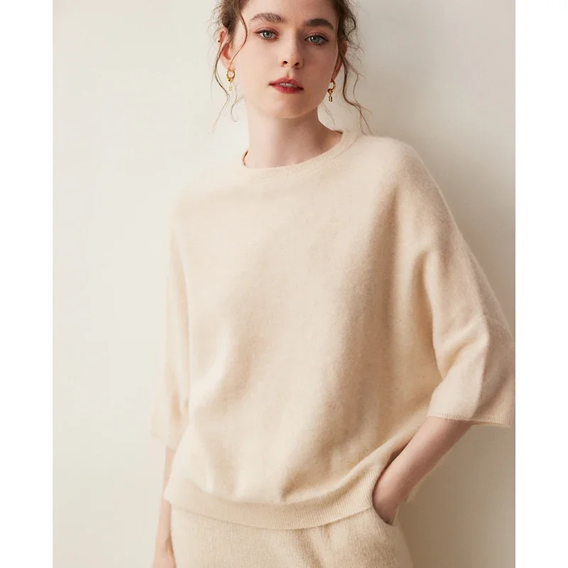 2023 Autumn New 100% Cashmere Sweater O-Neck Pullover Spring Women\'s High Quality Knitted Jumper Female Loose Large Size Tops