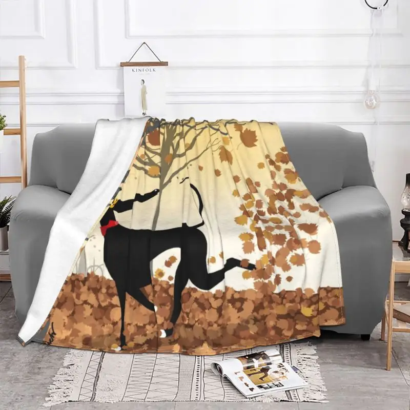 Autumn Greyhound Whippet Dog Hound Blanket 3D Printed Soft Flannel Fleece Warm Throw Blankets for Home Bed Sofa Bedspreads