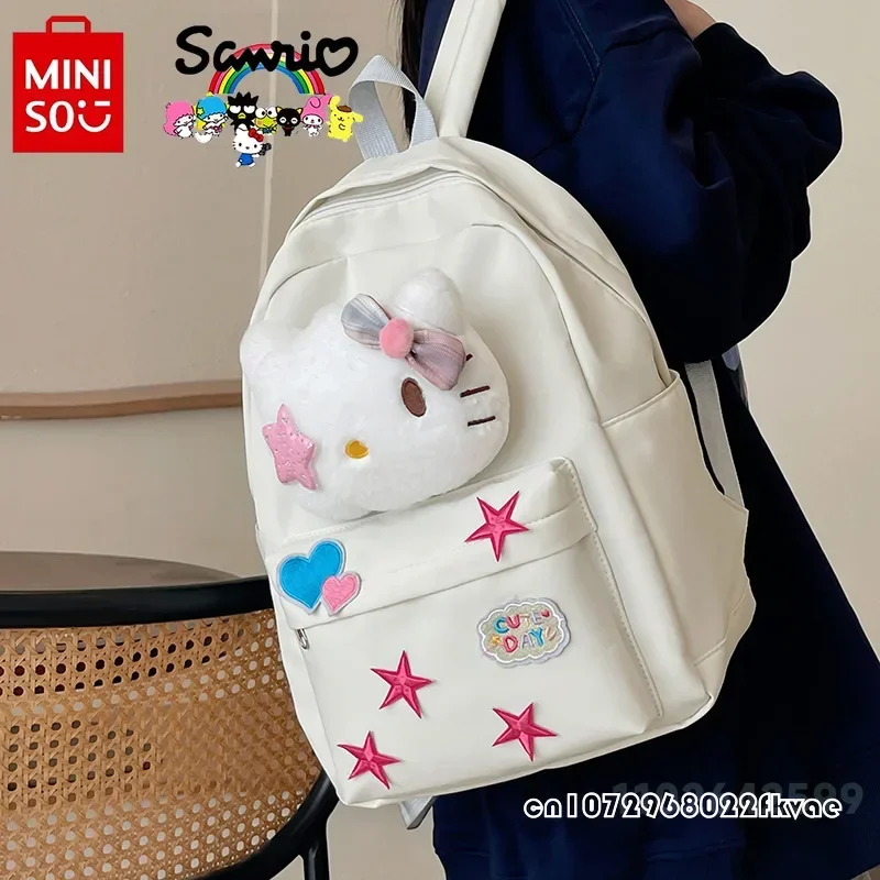 Miniso HelloKitty 2025 nueva mochila para mujer, mochila para estudiantes de alta calidad a la moda, bonita mochila para chica de gran capacidad con dibujos animados