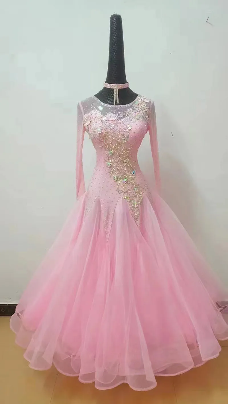 Adult Standard Ballroom Dancing Dress Pink Elegant Profession Ballroom Competition Dance Costume Lady Waltz Dance Dresses