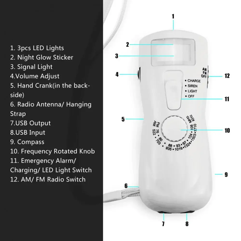 Emergency Hand Crank Dynamo Power 522 - 1710 Khz Portable A Great Light Source Multifunction Super Bright Supply Am/ Fm Radio