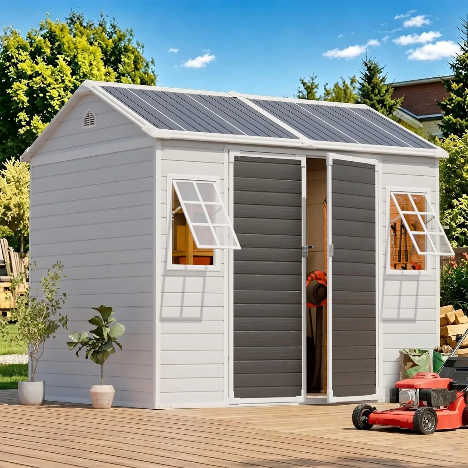 8x6 FT Resin Shed with Floor 14MM Thick Panel Outdoor Storage Garden Tool House, Customized - view 2