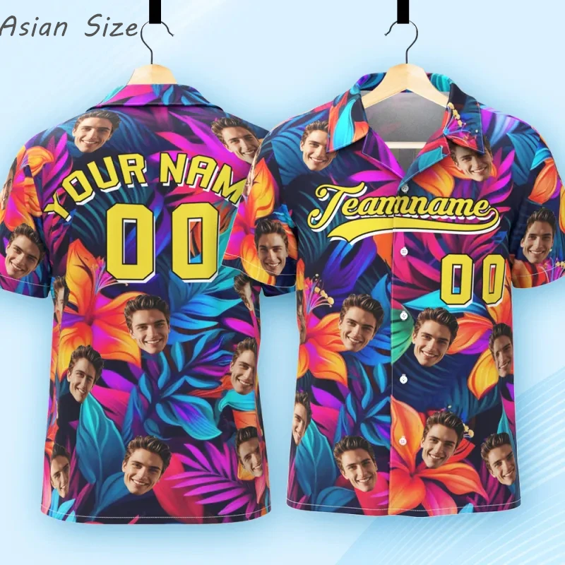 

2026 Custom Photo Face Name Hawaiian Shirt Personalized Palm Tree Beach Shirt Gift Mens Designer Shirts Sports Tee Male Jersey