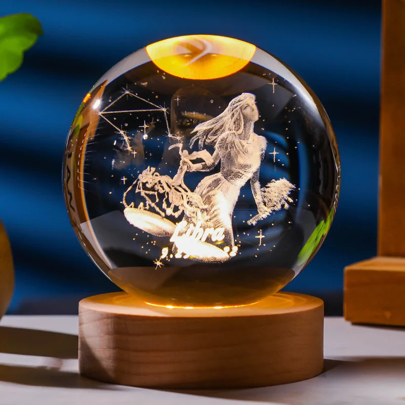 Segni dello zodiaco sfere di cristallo luminoso globo di neve Base in legno massello piccoli ornamenti creativi decorazione della casa regalo