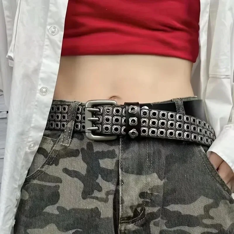 New Women's Fashion Belt with Square Beads, Willow Nails, Three Exhaust Holes, Punk Street Cool, Personalized Belt.