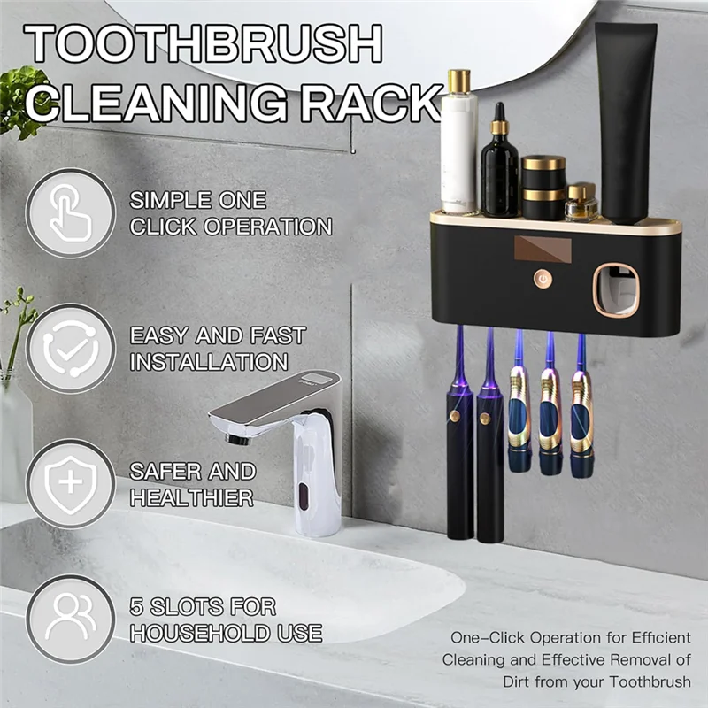 Automatic Toothpaste Dispensing USB Rechargeable Toothbrush Disinfect Holder Wall Mount Storage Rack