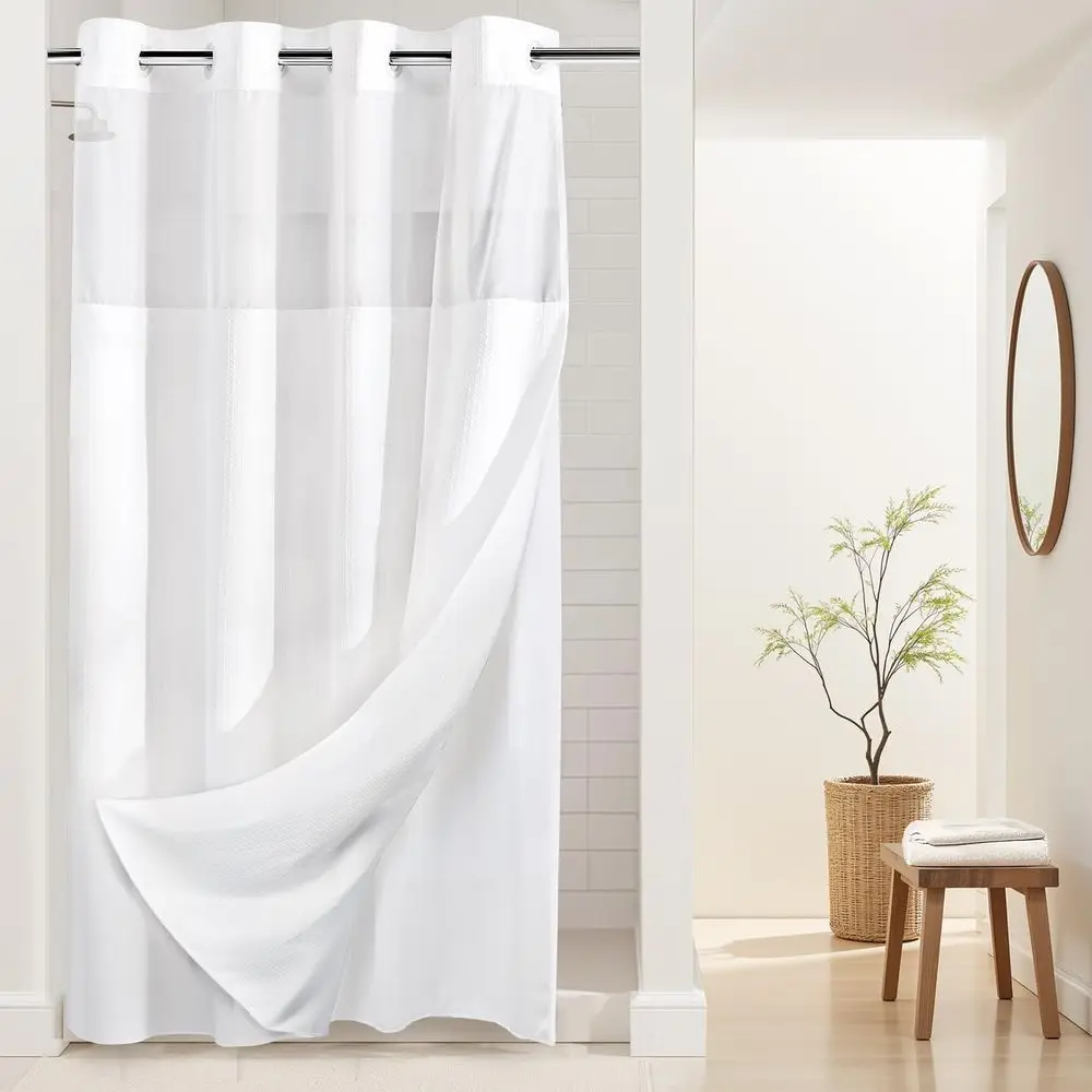 

Heavyweight Dotted Wale Shower Curtain with Snap-in Liner, 54W x 80H, Hotel-Quality, Spa-Style, White