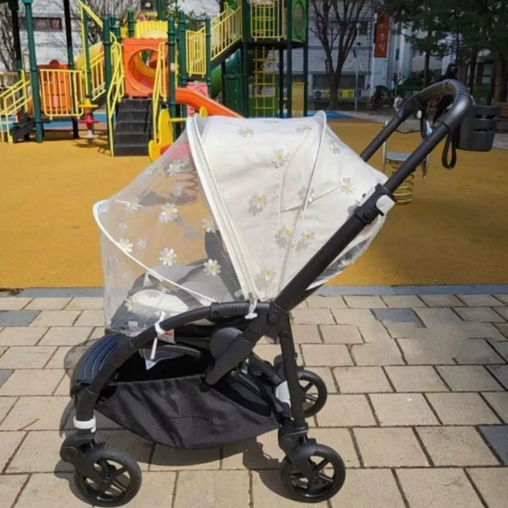 Flower Daisy Stroller Mosquito Net Baby Stroller Accessories Summer Mesh Canopy Pushchair Zipper Curtain Buggy Net Pram Net