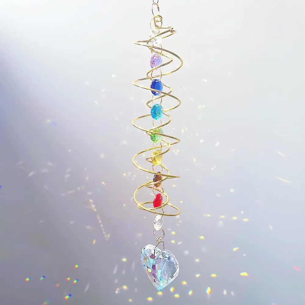Heart Crystal Sun Catchers For Windows Hanging Double-Spiral Design Gazing Ball Spiral Tail Rainbow Maker Prism For Garden Decor