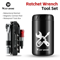 WEST BIKING Mini Ratchet Wrench Tool Kit Multi-Function Repair Tools Waterproof Storage Box Tire Lever Screwdriver Spanner Set