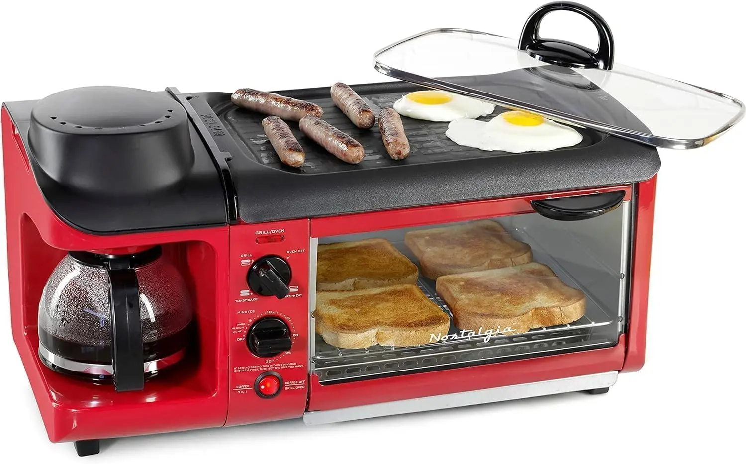 3-in-1 Breakfast Station - Includes Coffee Maker, Non-Stick Griddle, and 4-Slice Toaster Oven - Versatile Breakfast Ma