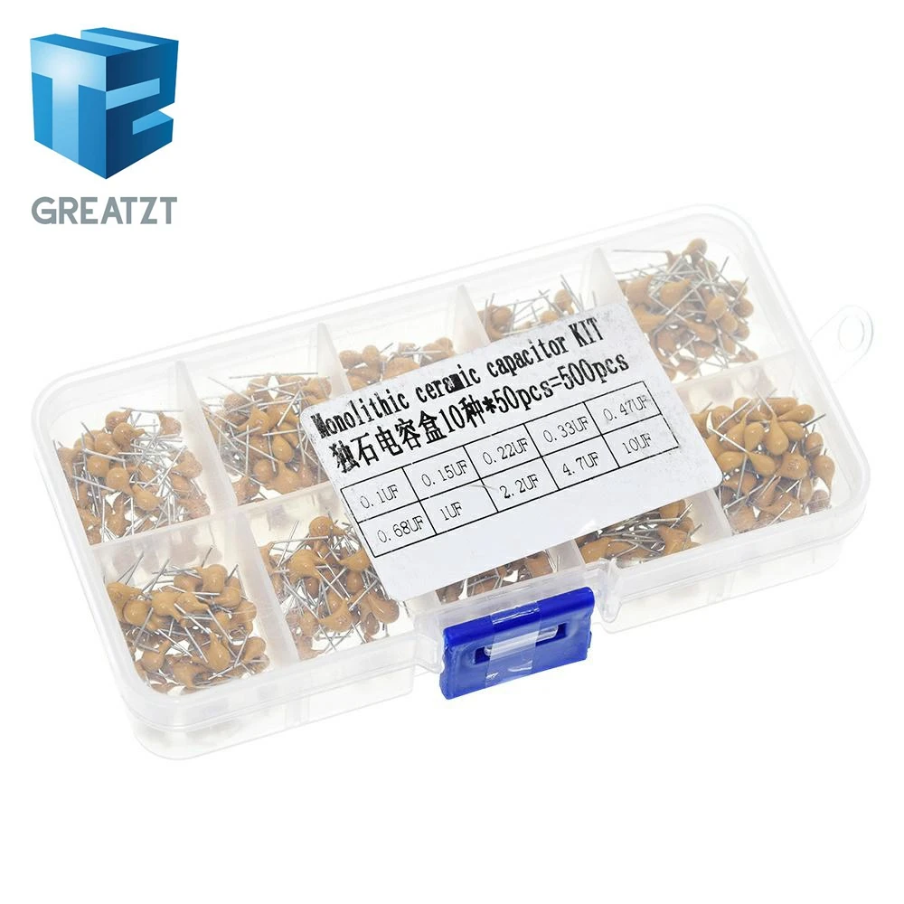 

500pcs/lot 10Values*50pcs 0.1uF-10uF(104~106) 50V Multilayer Ceramic Capacitors Assorted Kit Assortment Set with Storage Box